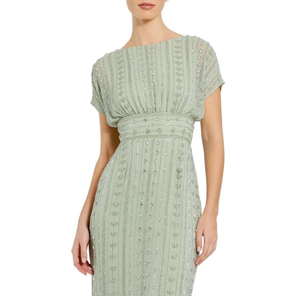 Mac Duggal NWT Beaded Cap Sleeve Empire Waist Sheath Midi Dress in Sage Size 6 - Picture 3 of 8
